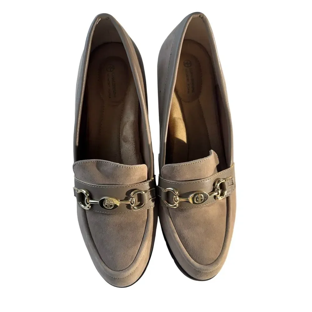 GB Gianni B Women’s‎ 10 suede Optical Bit khaki tan Comfort Loafer